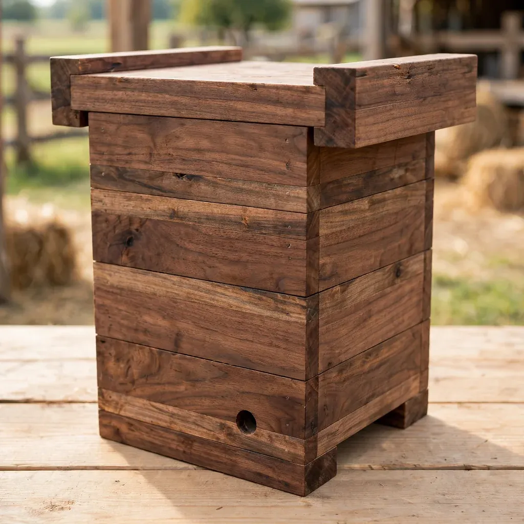 Caja INPA grande de madera de nogal cafetero, para abejas sin aguijón.