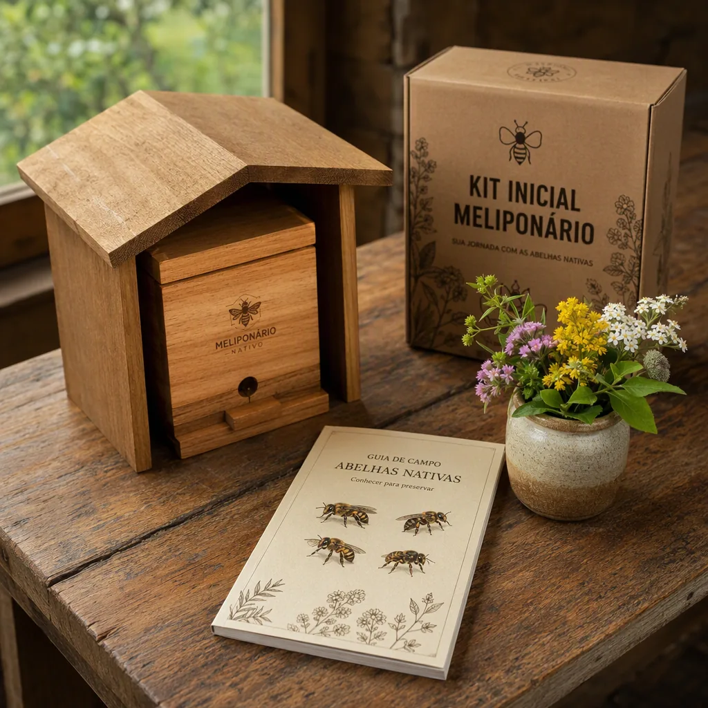 Kit Meliponas Inicio: caja INPA, casa techada, guía impresa y visita de acompañamiento para establecer la primera colonia de abejas sin aguijón.