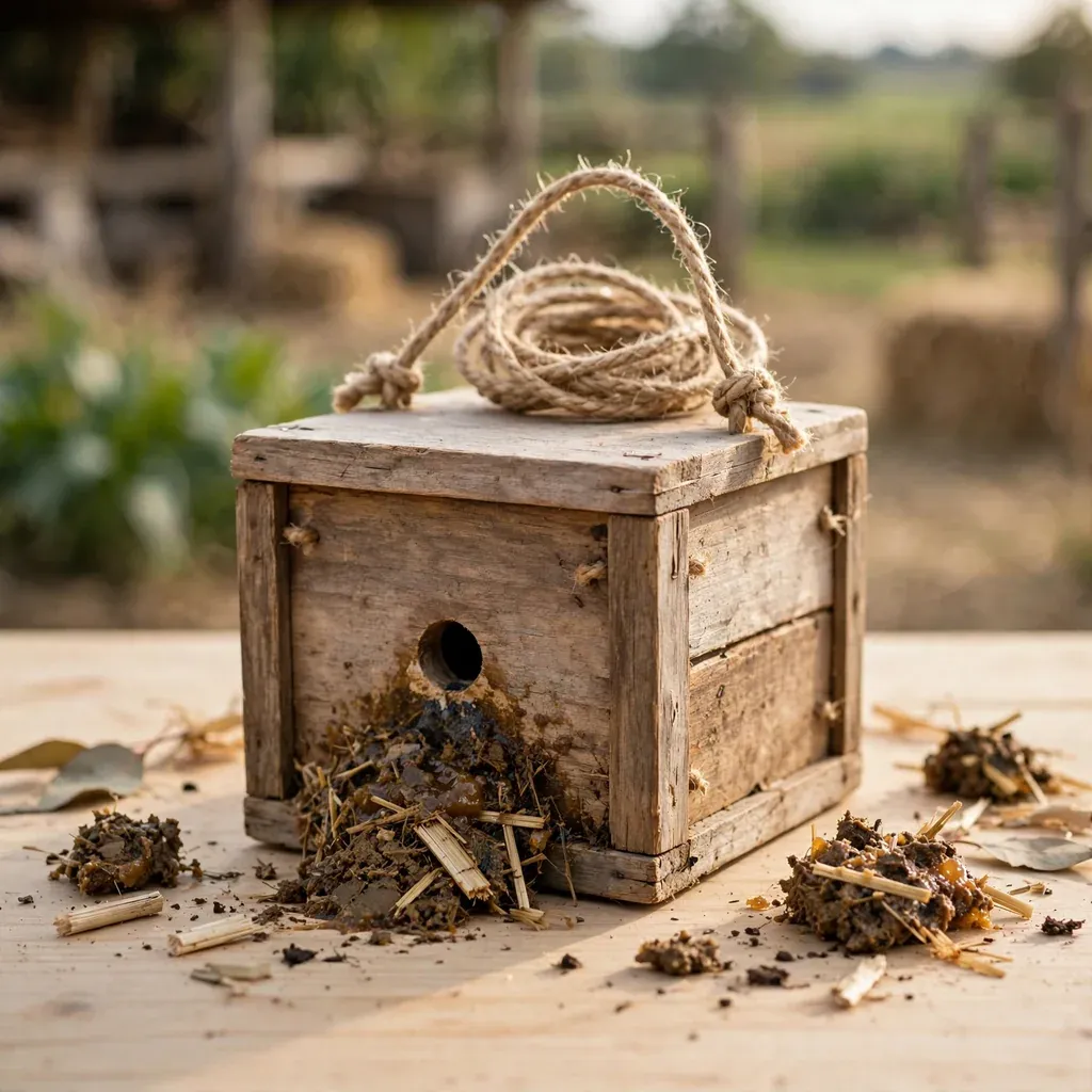 Trampa de captura reutilizable con cebo de batumen y melaza, para atraer colonias de abejas sin aguijón.